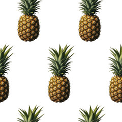 Seamless Pattern with Realistic, Hand-Drawn Vintage Style Pineapples.