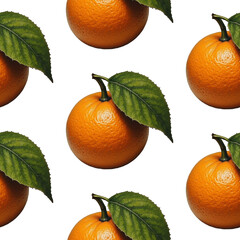 Seamless Pattern with Realistic, Hand-Drawn Vintage Style Mandarins.