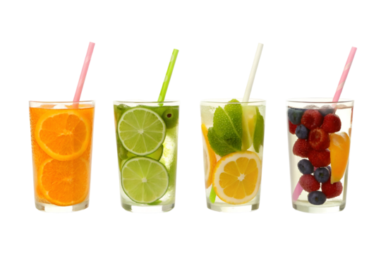 citrus fruit cocktail, cocktail with lime, fresh fruit juice, glass of lemonade, purified Fruits fresh water or juice in glasses, summer fresh drink in glasses