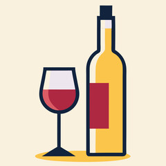 Red Wine Glass and Bottle Illustration