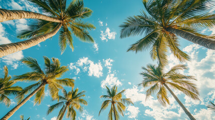 Tropical Palm Trees Against Blue Sky