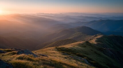 Mountain sunrise in calm nature, a moment of peace and serenity
