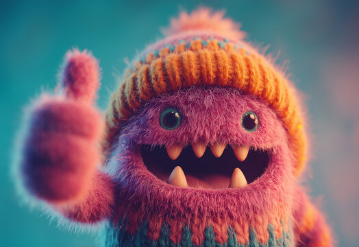 cute funny plush monster giving thumbs up  - perfect for children’s books, positive social media posts, or playful branding materials