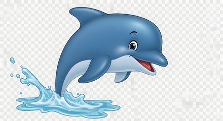 Playful cartoon dolphin jumping out of water