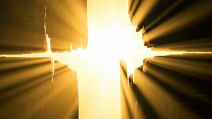 Abstract light effect with golden rays shining through a dark crevice pattern - Powered by Adobe