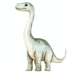 Watercolor Style Brontosaurus with Long Neck and Gentle Expression © aang