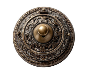 Detailed antique door knocker featuring ornate design and brass, cut out transparent