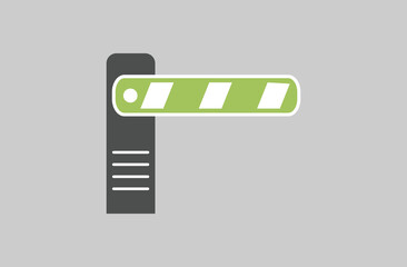 Traffic or parking control gate. Car security barrier gate icon sign. parking barrier icon illustration. Parking barrier gate isolated on grey background. Eps file 104.