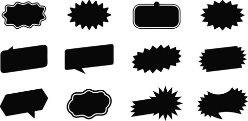 Speech bubble icon set. Black Cartoon Speech Bubble icon set . Doodle speech bubble icon. Discount sale badge sticker icon. vector illustration.