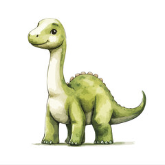 Watercolor Style Green Brontosaurus with Spiked Back Standing