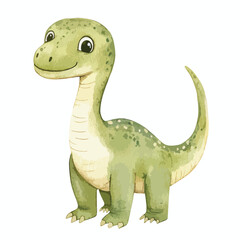 Watercolor Style Green Dinosaur with Long Neck and Small White Spots