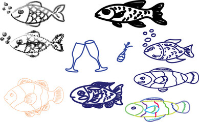 fish ,Sea animals, isolated on white. Vector illustration