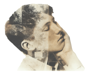 Creative portrait showing the interplay of nature and emotions, cut out transparent 