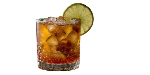 Mai Tai cocktail with lime garnish served in a glass over ice  