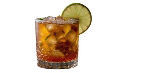 Mai Tai cocktail with lime garnish served in a glass over ice  
