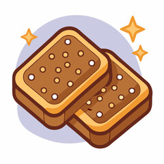Two Slices of Toasted Brown Bread, Cartoon Style