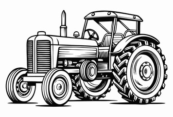 Vintage Tractor Illustration: Black and White Farm Equipment Drawing