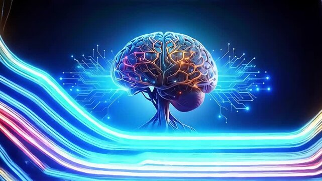 Neon Brain in Cyberpunk Cityscape: A Futuristic Digital Mind