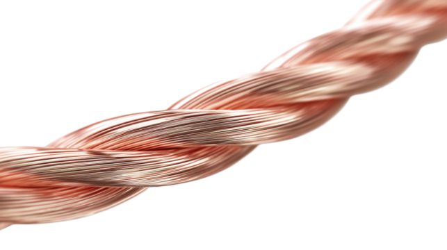 Copper power cable close-up view reimagined in a fresh minimalist visual style isolated on white background 