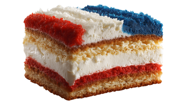 Bastille Day cake with French flag icing presented on a white background for celebration