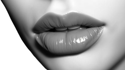 Close-up of glossy lips in monochrome style  
