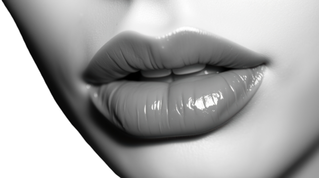 Close-up of glossy lips in monochrome style  