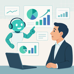  AI assistant analyzing business data – chatbot showing charts and statistics