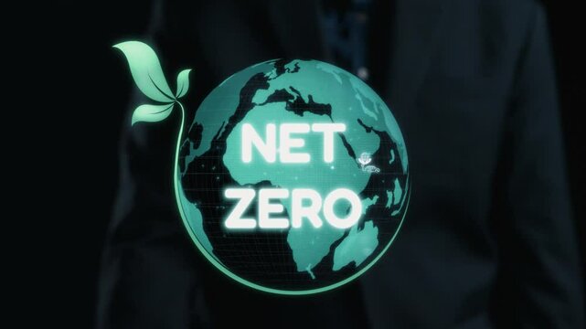 Visual representation of a green planet symbolizing a commitment to net zero emissions, featuring eco-friendly icons that highlight sustainable practices for future generations. Qubit