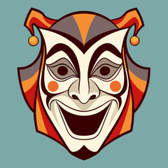 Happy Jester Mask Illustration, Comedy, Theater