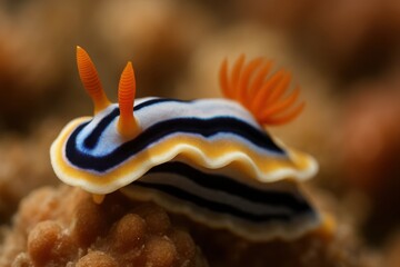 Colorful nudibranch glides along coral reef in vibrant underwater world of marine life