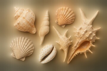 Obraz premium Collection of unique seashells showcasing natural beauty and intricate designs found on sandy shores