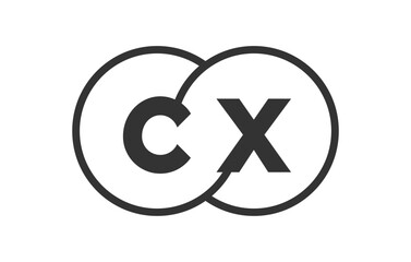 CX business company emblem with outline rounds and letters c x. Logo template of two merged circles for brand identity, logotype. Vector Infinity symbol