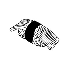 Original illustration of sushi surimi, Japanese food, hand-drawn with ink. Sushi drawings, Japanese dish