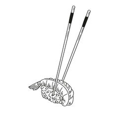 Original illustration of sushi surimi, Japanese food, hand-drawn with ink. Sushi drawings, Japanese dish