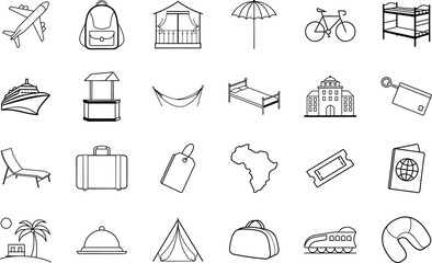 Travel Icons Vacation, Adventure, Journey, Exploration, Trip, Holiday, Relaxation, Transportation