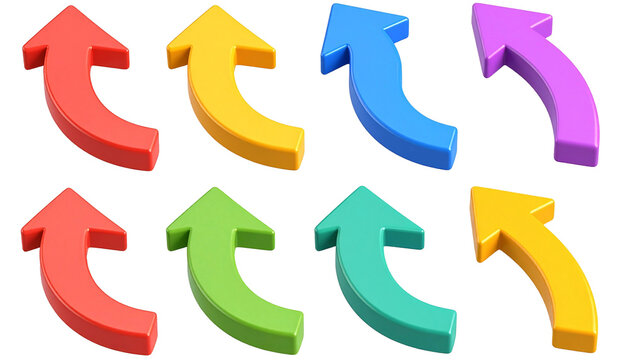 Flechas curvas coloridas en 3D sin fondo