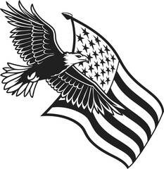 Vector illustration of a majestic black tribal eagle with wings spread, symbolizing freedom and the wild nature of birds in flight