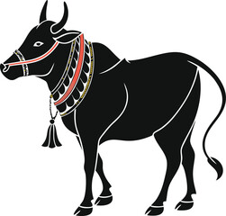 Here's a suitable sentence:

Cute black and white farm animal vector illustration of a horse head silhouette alongside cattle and goat mammals