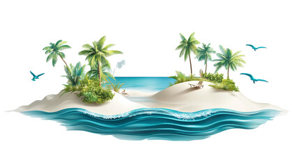 Abstract summer holiday concept with beach icons, focused on vector illustration. Isolated on white background 