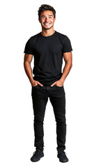 Full portrait of a man standing isolated on transparent background.
