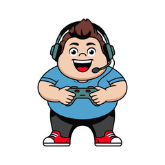 a illustration of a boy with headphones playing a video game