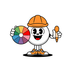 a illustration of a cartoon character in orange hat holding a colour wheel