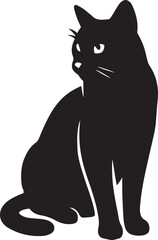 Black cat silhouette for design projects, Minimal cat figure elegant black illustration