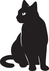 Black cat profile silhouette elegant design, Stylish feline side view vector art