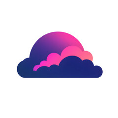 A cloud with a pink and purple sun in the middle. The sky is blue and pink
