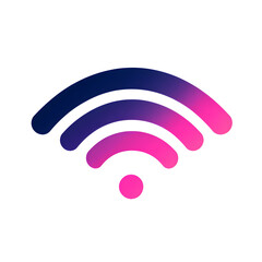 A colorful image of a Wi-Fi signal. The image is bright and colorful, with a pink and blue hue. The Wi-Fi signal is depicted as a wave, with a pink dot in the middle