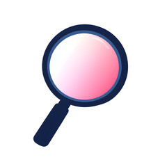 A close up of a magnifying glass with a pink and blue tint. The image is of a magnifying glass with a pink and blue tint, which gives it a unique and artistic appearance