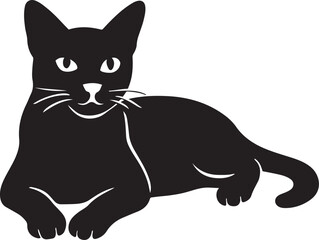 Relaxing black cat silhouette elegant style, Reclining pet feline minimal illustration
