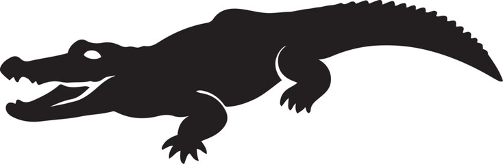 Crocodile silhouette menacing simple design, Dangerous reptile bold black drawing
