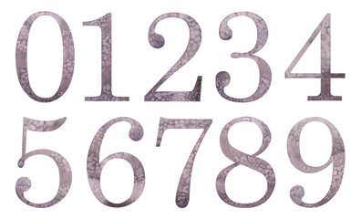 Watercolor illustration collection pink numbers alphabet 12 3 4 5 6 7 8 9 0. Hand painted watercolour drawing isolated background elements. For creative design, sticker, invitation, save the date card